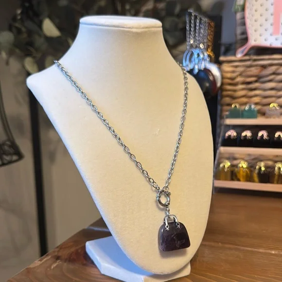 Carabiner Amethyst Crystal Necklace - Picture 3 of 4